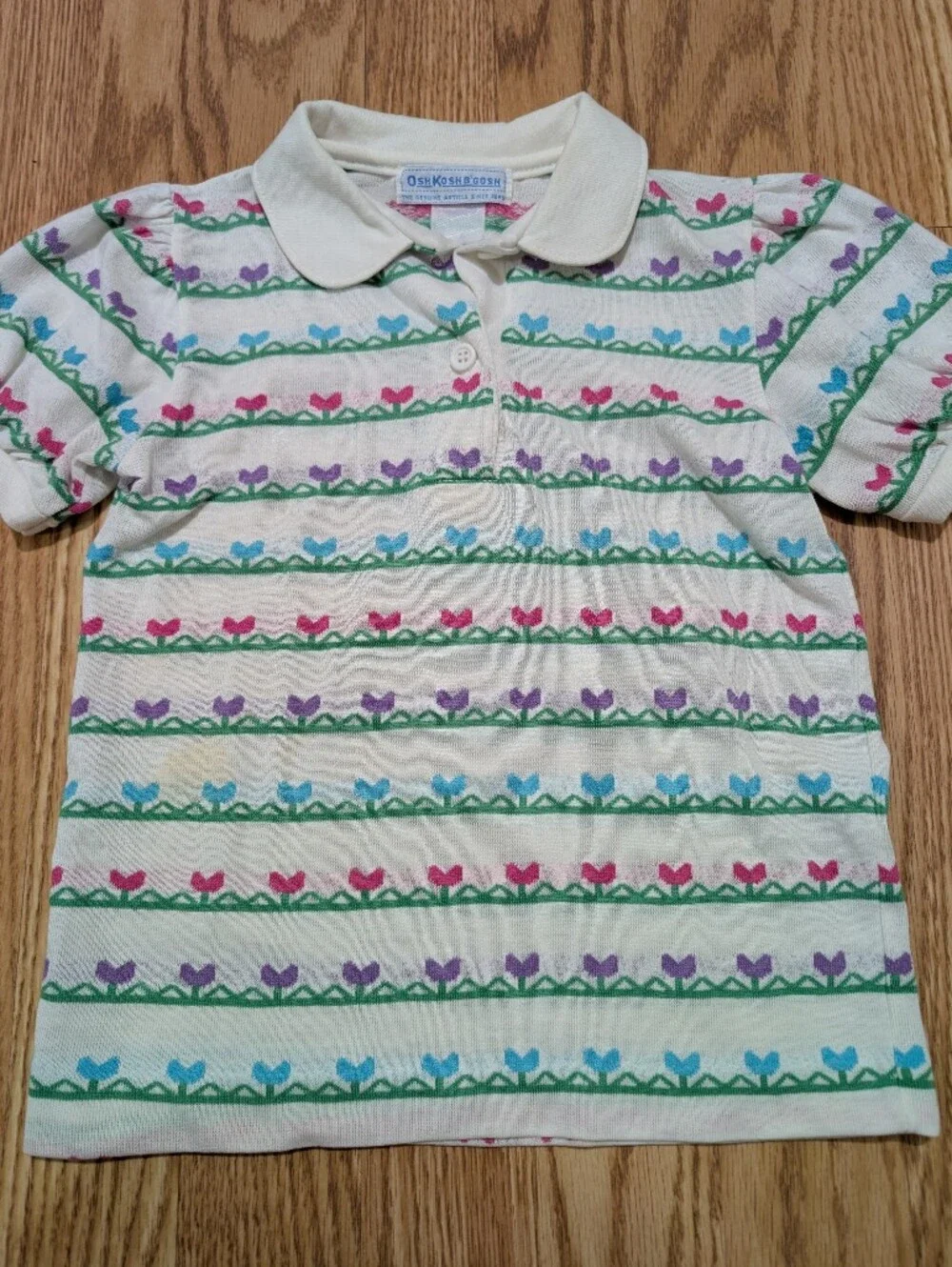 Vintage OshKosh B'gosh Girl Polo shirt Geometric Hearts USA 6